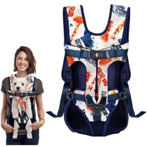 Stylish Blue and Orange Dog Travel Carrier with Adjustable Straps